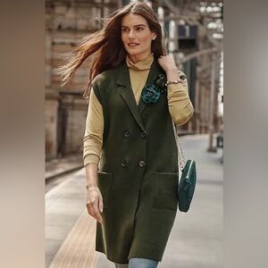 J. Jill Majestic Olive Green Double-Breasted Gilet Sweater